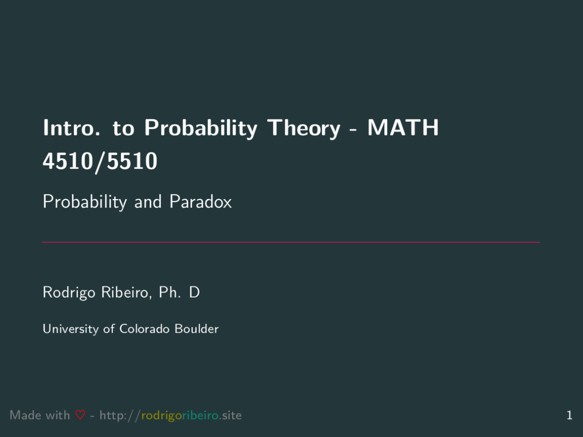 Probability and a Paradox – MATH 4510/5510